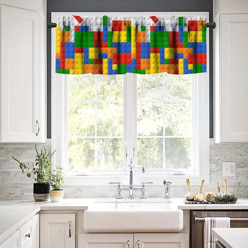 YSWOW Kids Building Block Toy Valance Curtain Colorful Plastic Toy Brick Art Printed Valance for Boys Nursery Bedroom Decor W54xL18in Fabric 1 Panel - Image 5